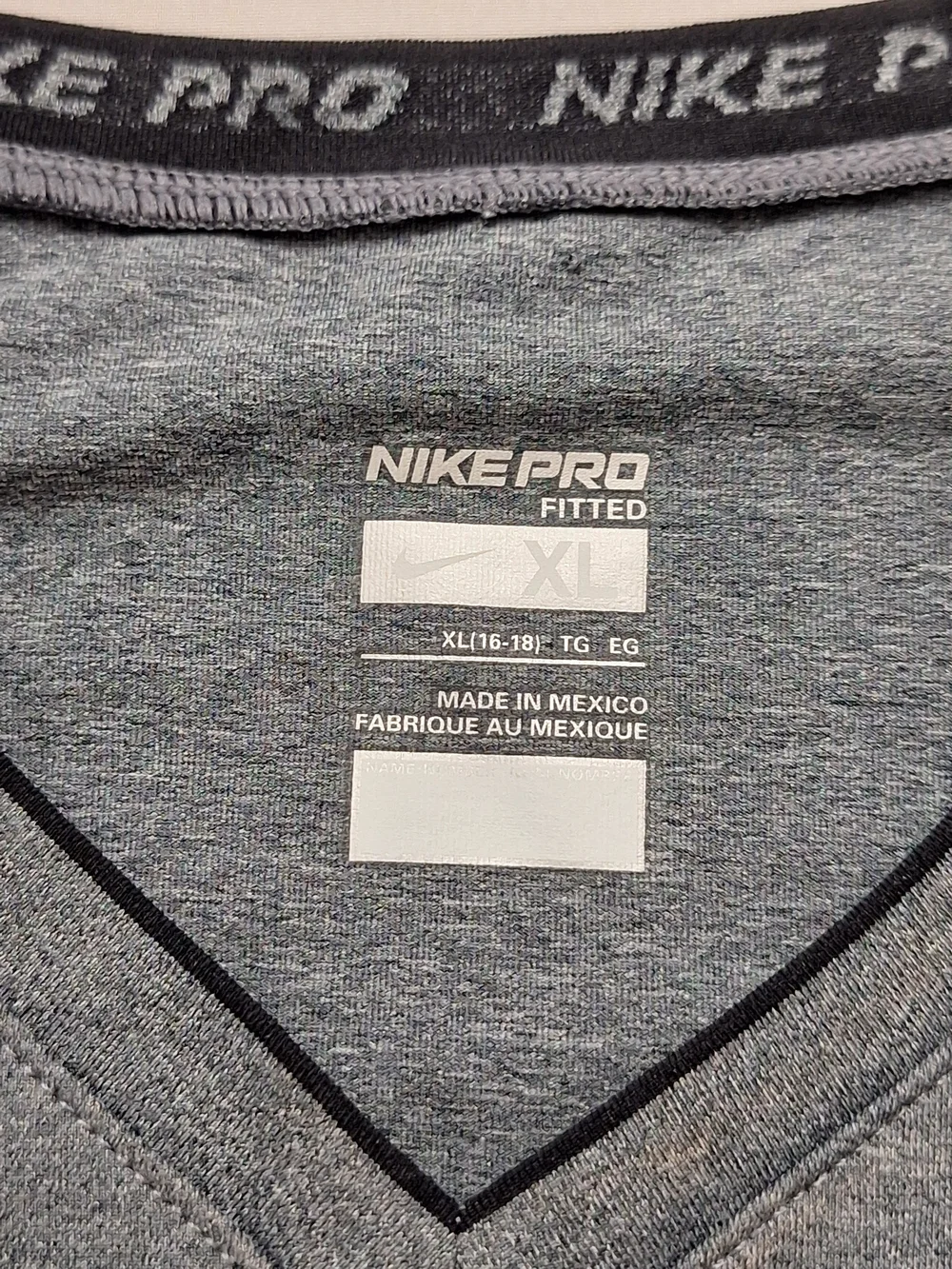 Nike Pro Women's Gray Long-Sleeve Fitted V-Neck Dri-FIT Performance Top, XL